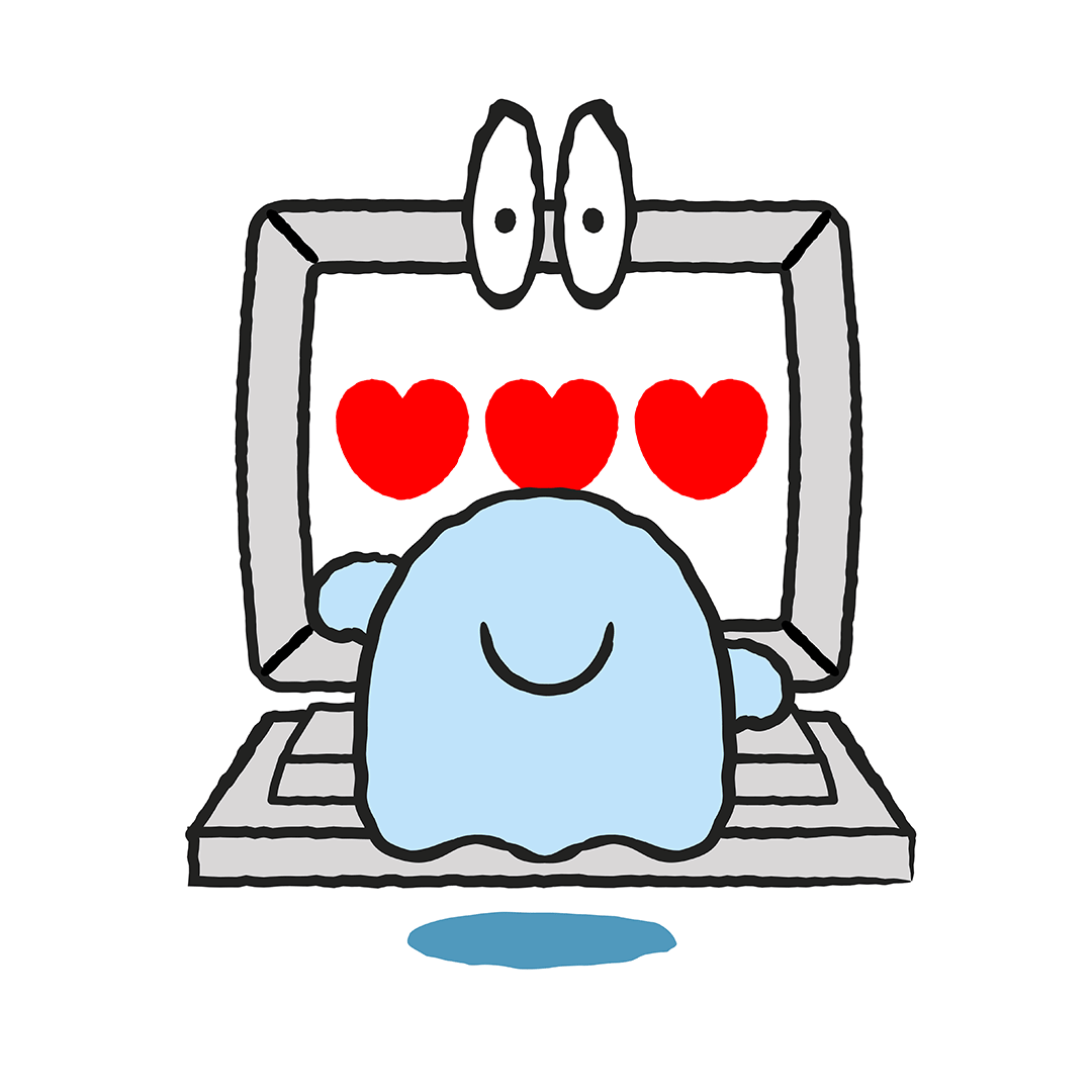 Illustration boo qui tape sur l'ordi